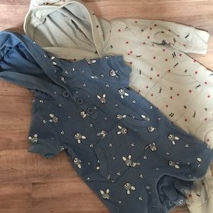 0-3 month bundle of 2 hooded rompers